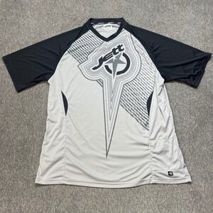 Jett Mens MTB Jersey Gray Black Graphic V-Neck Short Sleeve Cycling Shirt 2XL